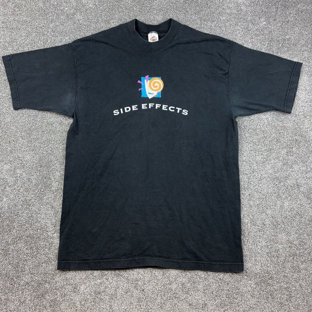 Vintage Side Effects Shirt Mens XL Black Animation Cartoon Company Logo